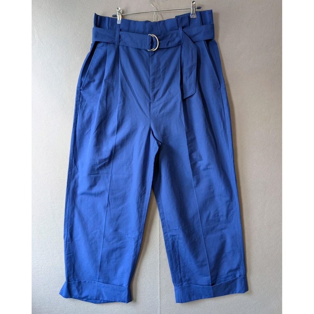 NWT Banana Republic Belted Paper bag Waist High Rise Wide Leg Pant Blue Women 18